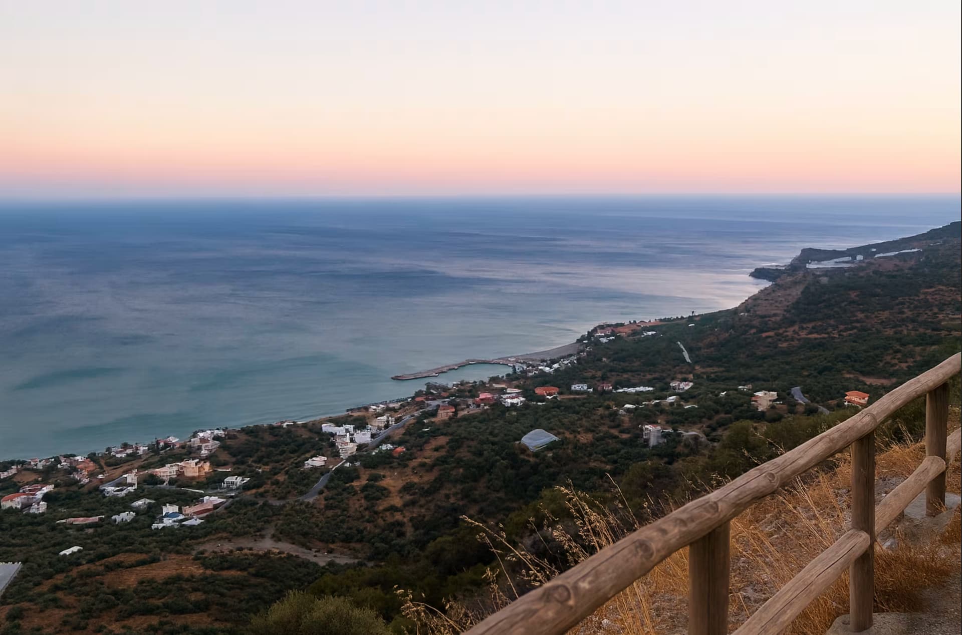 Dramatic and rugged South Coast of Crete landscape near Viannos, featuring steep coastal cliffs and the deep blue Libyan Sea