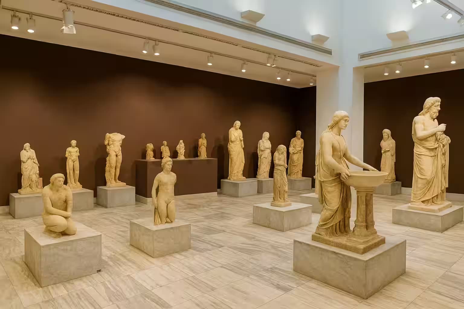 Roman and Hellenistic statues on display in the Heraklion Archaeological Museum, Crete, Greece