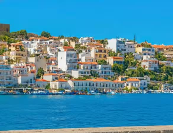 The Venetian and Ottoman era Kazarma Fortress (Kasteli) on the hillside overlooking the town and harbor of Sitia, East Crete, Greece